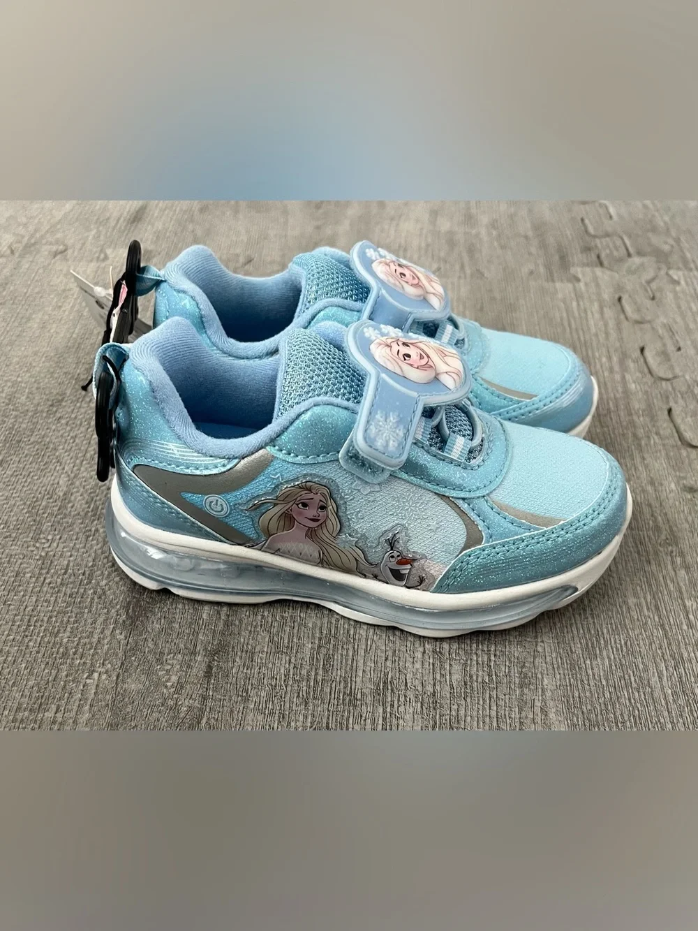 Disney Frozen Girls Blue Light-Up Glitter Sneakers Elsa Anna Olaf Hook & Loop 10